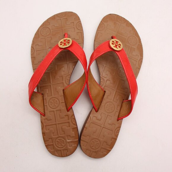 Tory Burch Thora Women's Size 7 M Red Patent Leather Flip Flop Flat Sandals - Picture 9 of 11